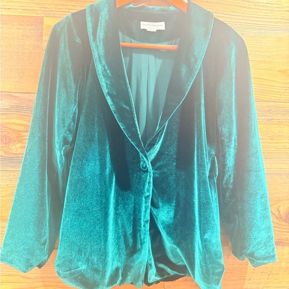 Charlie Holiday Women's Deep Green Velvet Blazer - Picture 4 of 11